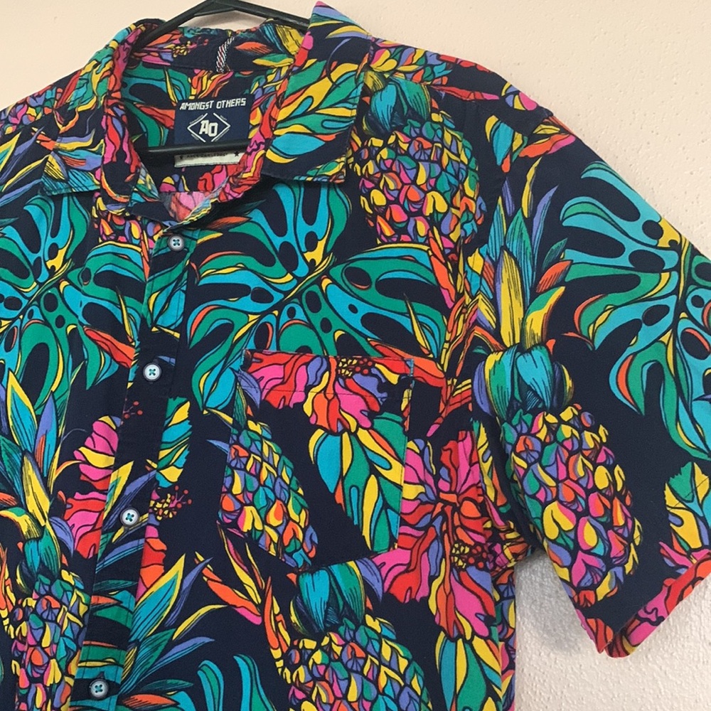 Amongst Others 90s Colorful Floral Pineapple Hawaiian Shirt L • - Picture 2 of 5